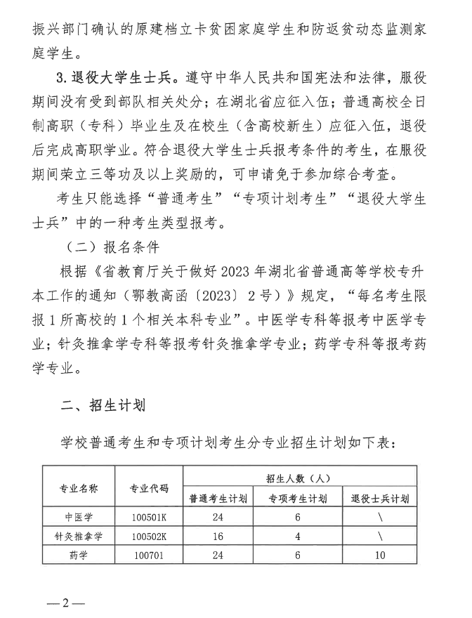 2023年湖北中醫(yī)藥大學(xué)普通專升本招生簡(jiǎn)章公布！(圖2)