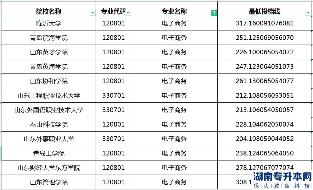 2023年山東專升本電子商務專業(yè)最低投檔分數線